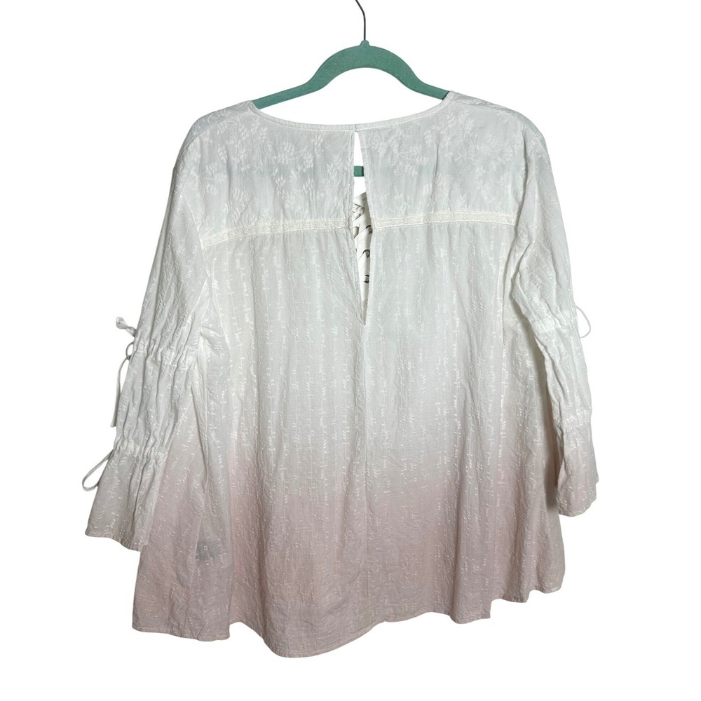 POL Boho Lace Up Peasant Blouse Pink Ombre Textured Small Cottagecore Festival - Picture 3 of 8